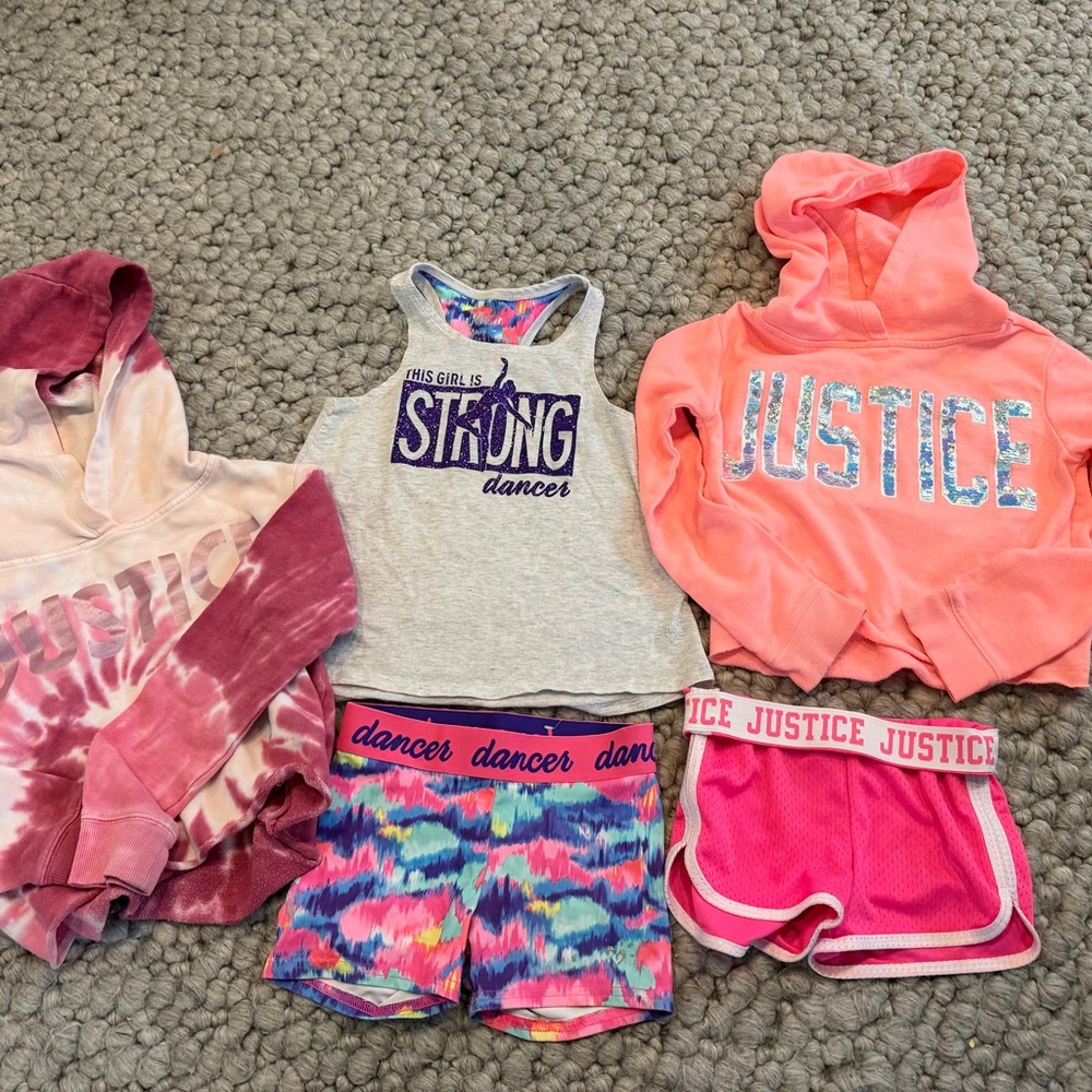 Justice Girls Coral Pink Hoodie & Dance Outfit Set - Multi Color